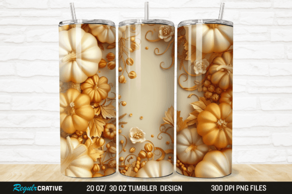3D Autumn Fall Floral Pumpkins Tumbler Grafika Owijki na kubek Przez Regulrcrative
