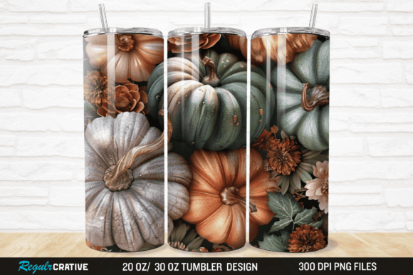 3D Autumn Fall Floral Pumpkins Tumbler Grafika Owijki na kubek Przez Regulrcrative