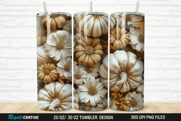 3D Autumn Fall Floral Pumpkins Tumbler Grafika Owijki na kubek Przez Regulrcrative