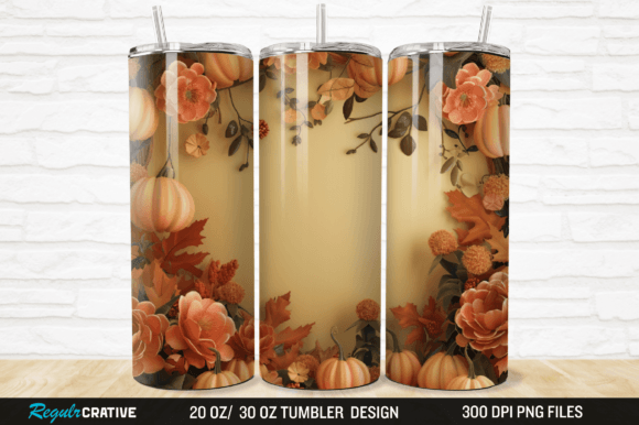 3D Autumn Fall Floral Pumpkins Tumbler Grafika Owijki na kubek Przez Regulrcrative