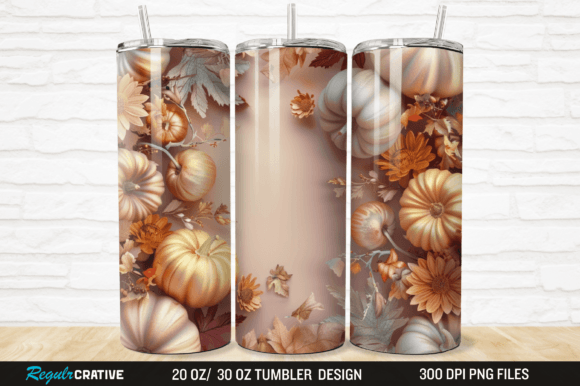 3D Autumn Fall Floral Pumpkins Tumbler Grafika Owijki na kubek Przez Regulrcrative