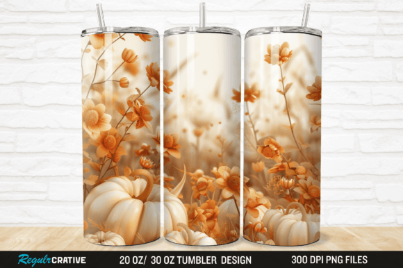 3D Autumn Fall Floral Pumpkins Tumbler Grafika Owijki na kubek Przez Regulrcrative