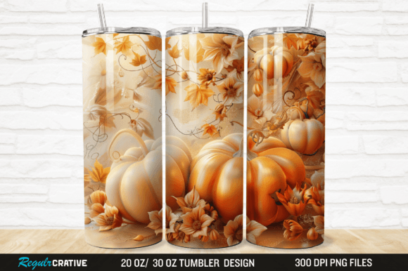 3D Autumn Fall Floral Pumpkins Tumbler Grafika Owijki na kubek Przez Regulrcrative