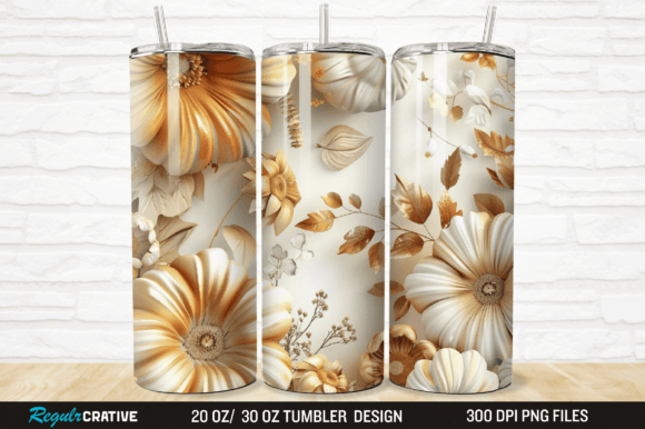 3D Autumn Fall Floral Pumpkins Tumbler Grafika Owijki na kubek Przez Regulrcrative