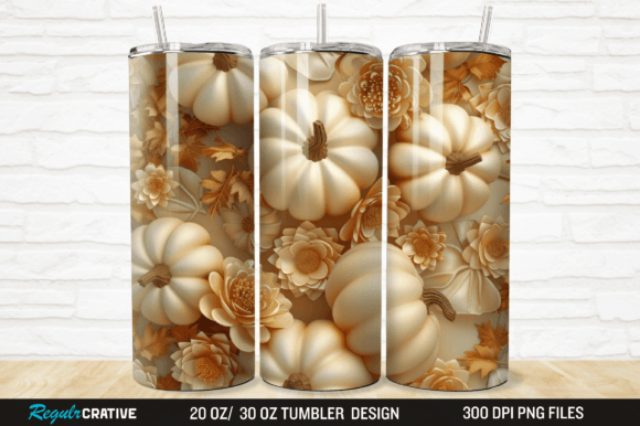 3D Autumn Fall Floral Pumpkins Tumbler Grafika Owijki na kubek Przez Regulrcrative