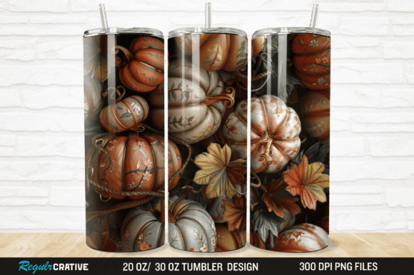 3D Autumn Fall Floral Pumpkins Tumbler Grafika Owijki na kubek Przez Regulrcrative