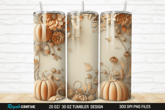 3D Autumn Fall Floral Pumpkins Tumbler Grafika Owijki na kubek Przez Regulrcrative