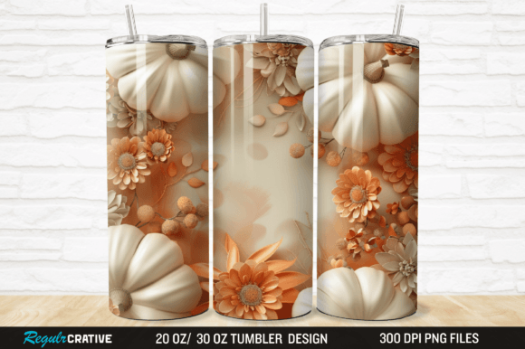 3D Autumn Fall Floral Pumpkins Tumbler Grafika Owijki na kubek Przez Regulrcrative