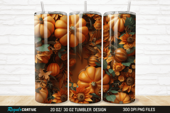 3D Autumn Fall Floral Pumpkins Tumbler Grafika Owijki na kubek Przez Regulrcrative
