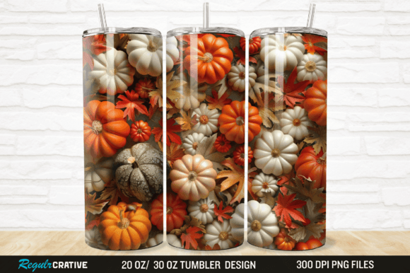 3D Autumn Fall Floral Pumpkins Tumbler Grafika Owijki na kubek Przez Regulrcrative