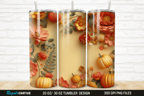 3D Autumn Fall Floral Pumpkins Tumbler Grafika Owijki na kubek Przez Regulrcrative