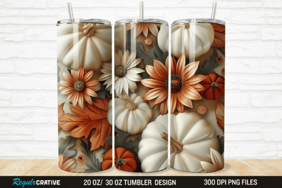 3D Autumn Fall Floral Pumpkins Tumbler Grafika Owijki na kubek Przez Regulrcrative