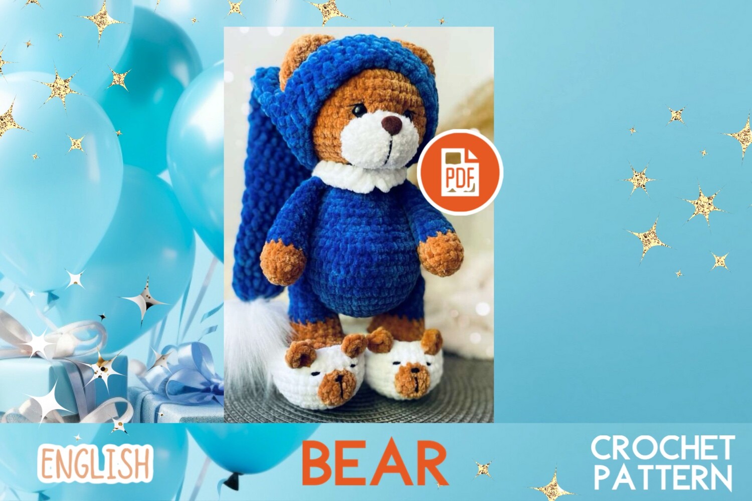 Bear, Cap and Slippers / Crochet / PDF