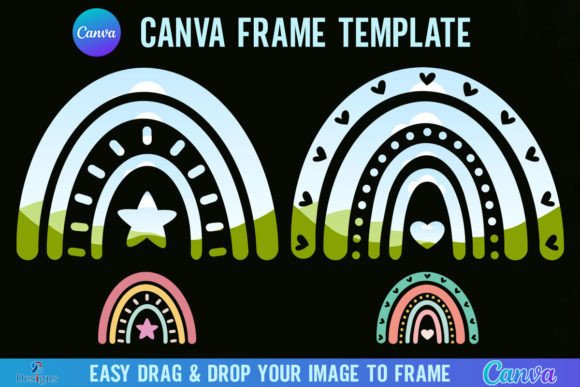 Boho Rainbow Canva Frame Template Editab