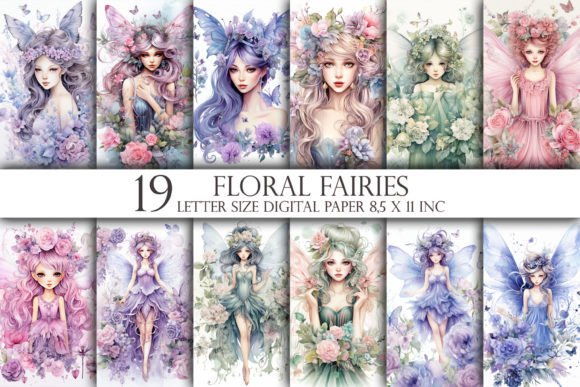 Floral Fairies 19 Letter Digital Paper