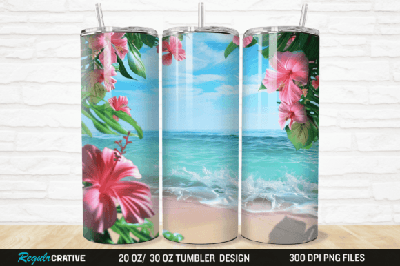 Hawaiian beach ocean and flowers Tumbler