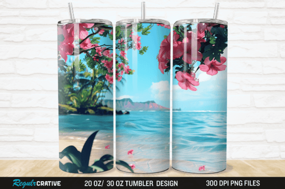 Hawaiian beach ocean and flowers Tumbler