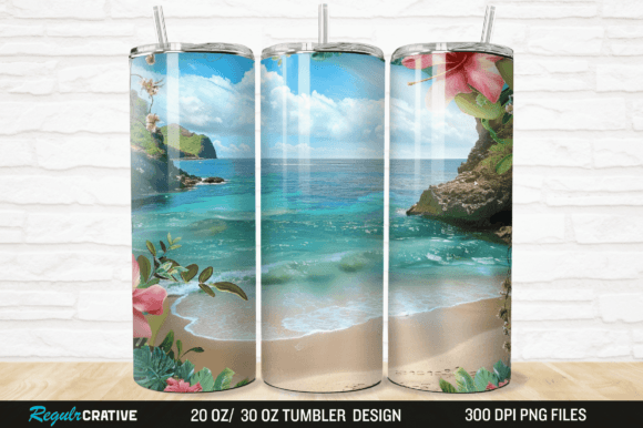 Hawaiian beach ocean and flowers Tumbler