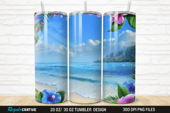 Hawaiian beach ocean and flowers Tumbler