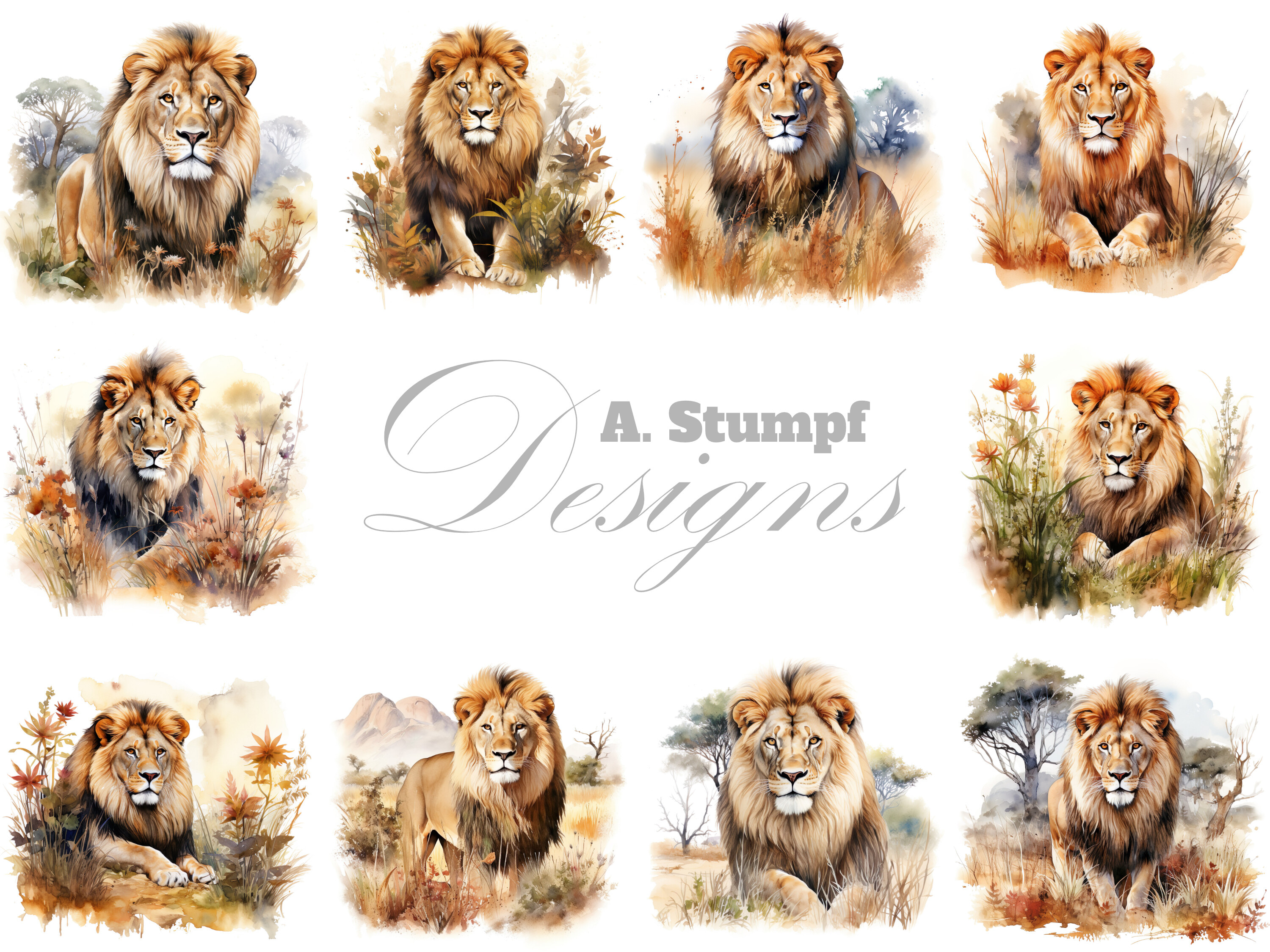 Lion Clipart Watercolor Animal Bundle
