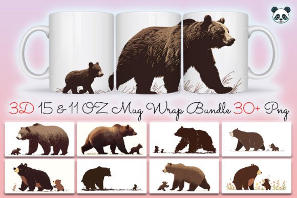 Papa Bear Fathers Day Mug Wrap Bundle Graphics