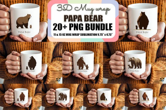 Papa Bear Fathers Day Mug Wrap Bundle Graphics