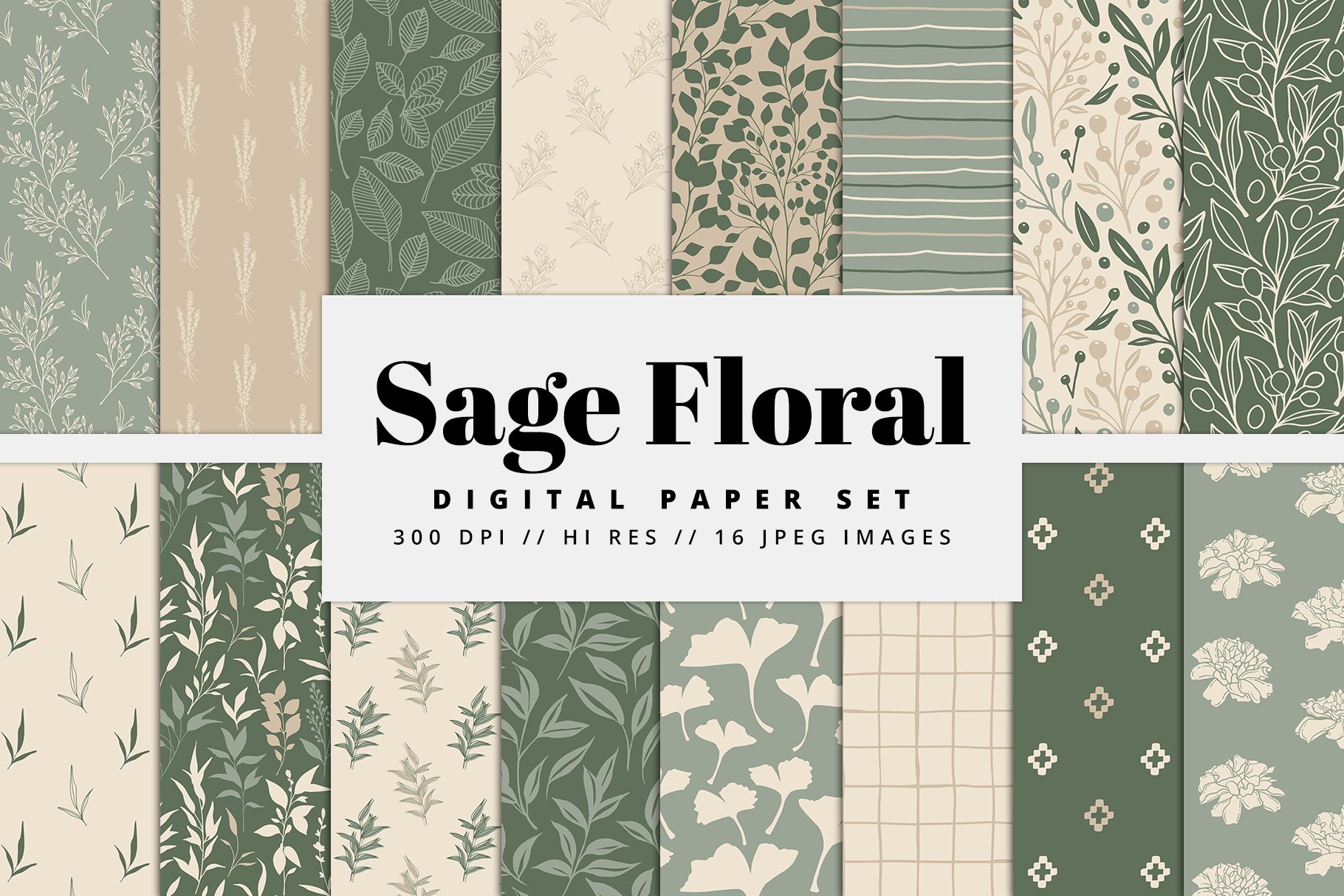 Sage Floral Digital Paper Set Graphic by BrandiLeaDesigns · Creative ...