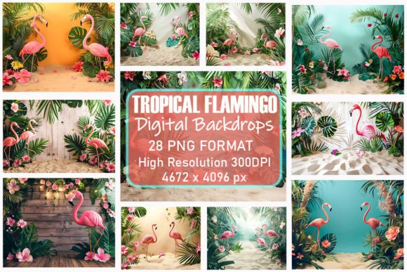 Preview of Tropical Flamingo Digital Backdrops digital backdrop