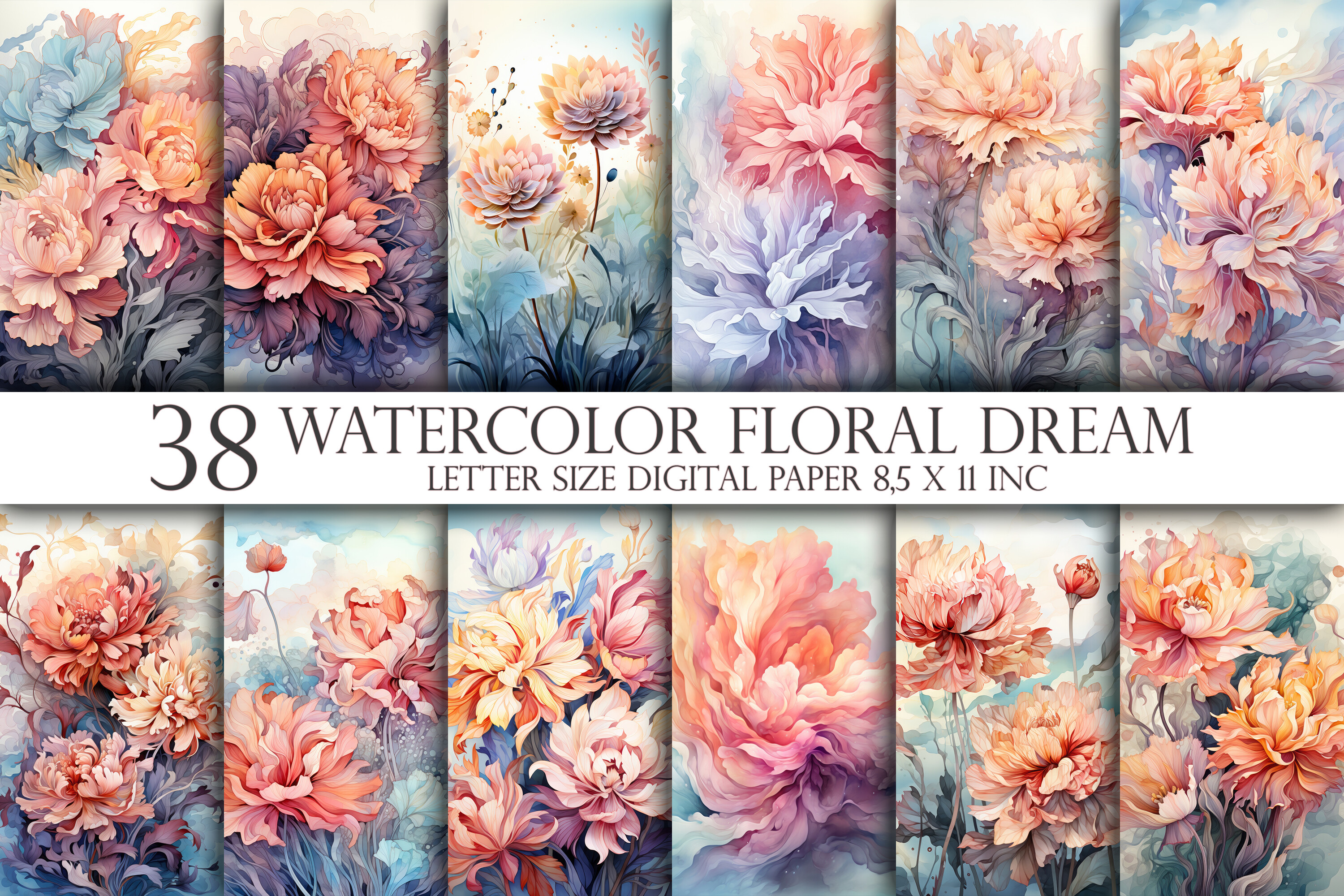 Watercolor Floral Dream Digital Paper Graphic by Mehtap Aybastı ...