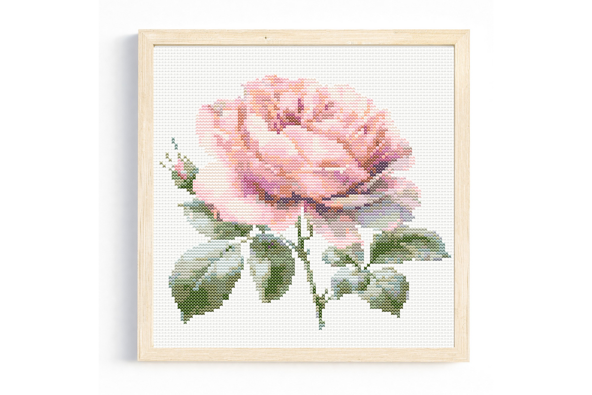 Watercolour Pink Rose 1 Cross Stitch