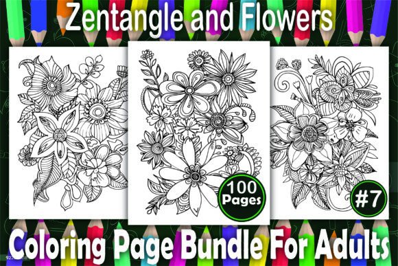 100 Zentangle and Flowers Coloring Pages