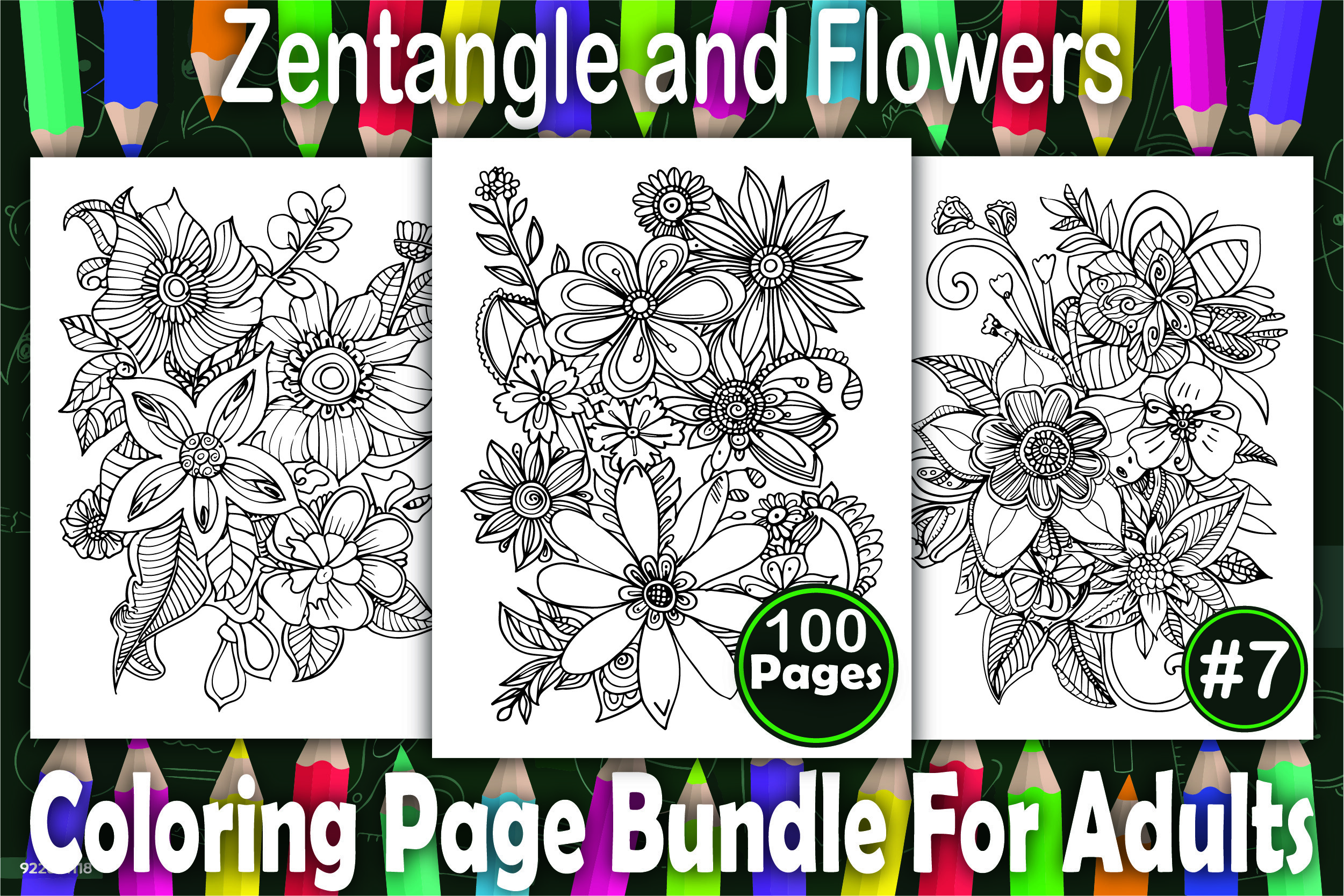 100 Zentangle and Flowers Coloring Pages