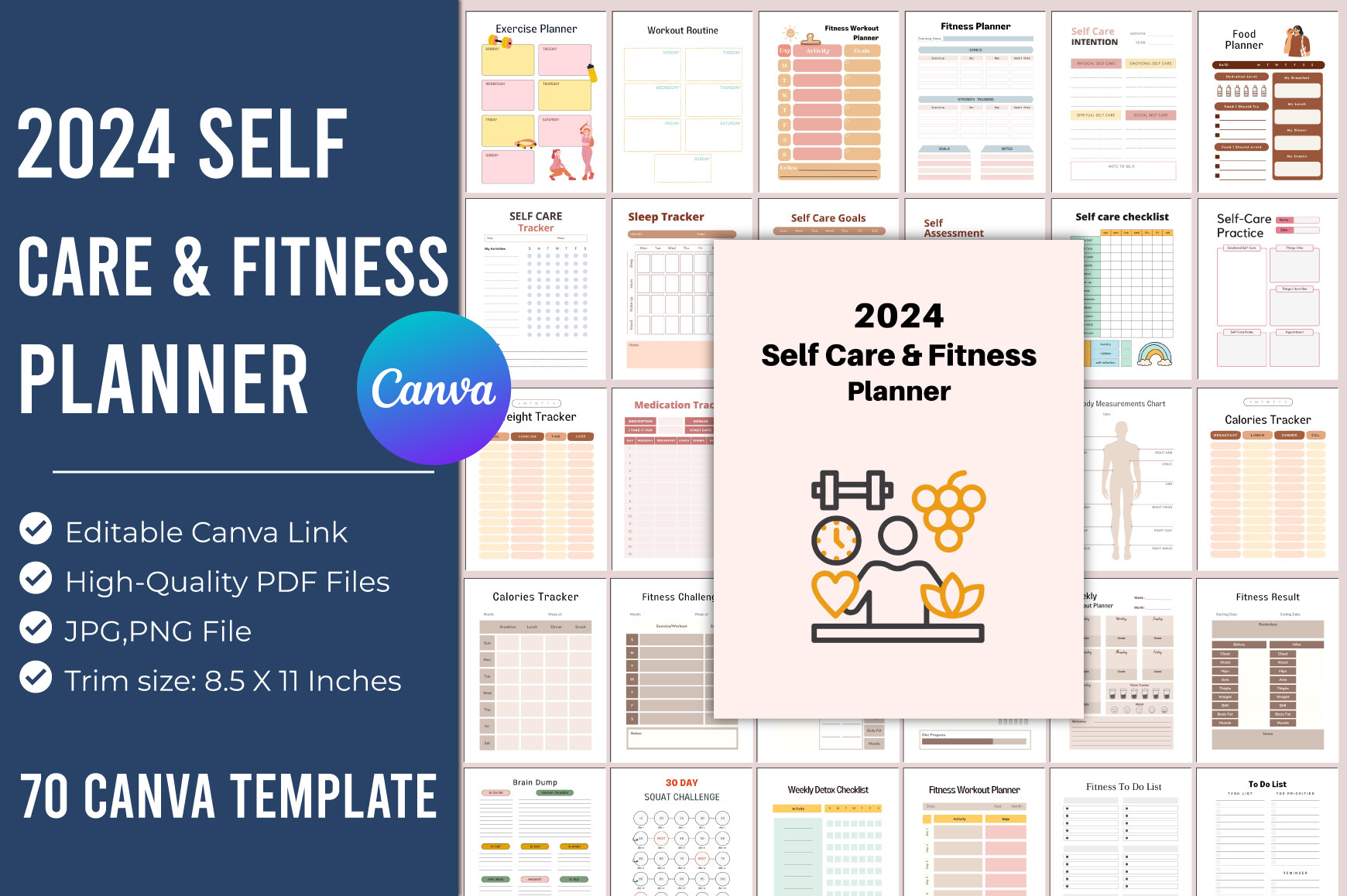 2024 Self Care & Fitness Planner Canva Graphic by SM INTERIOR · Creative Fabrica