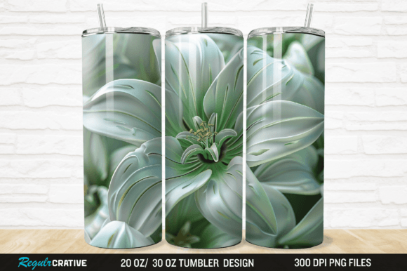 3D White and Green Flowers Tumbler Wrap Grafika Owijki na kubek Przez Regulrcrative