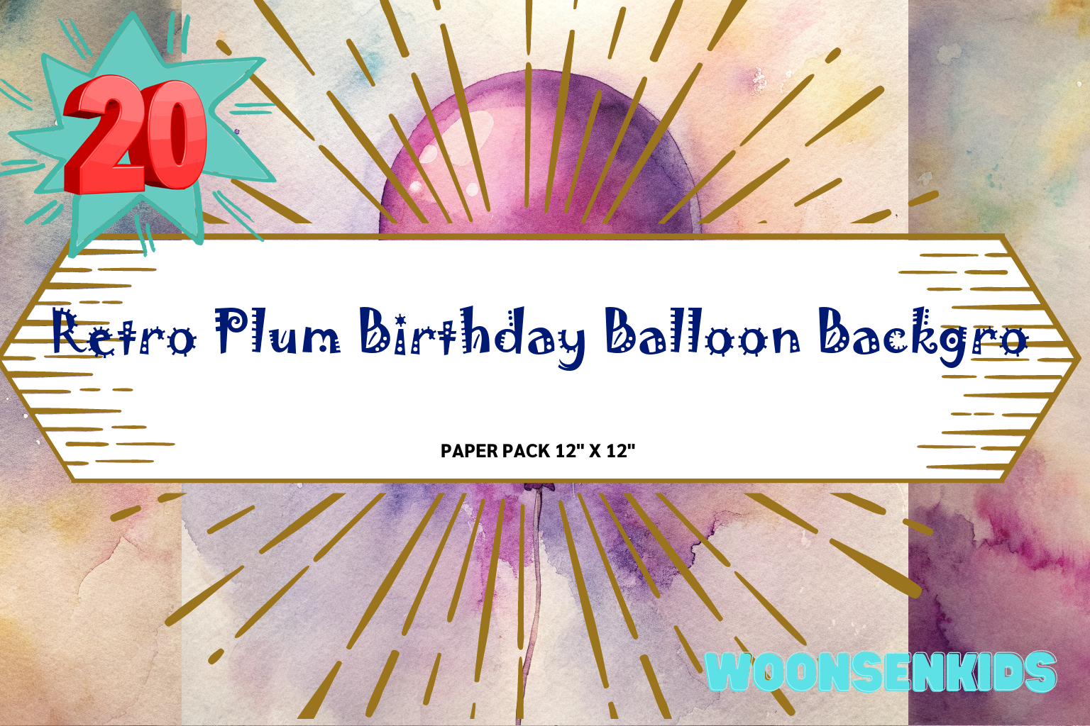 Beautiful Retro Plum Birthday Balloon Background Watercolor Png Kdp Digital Paper
