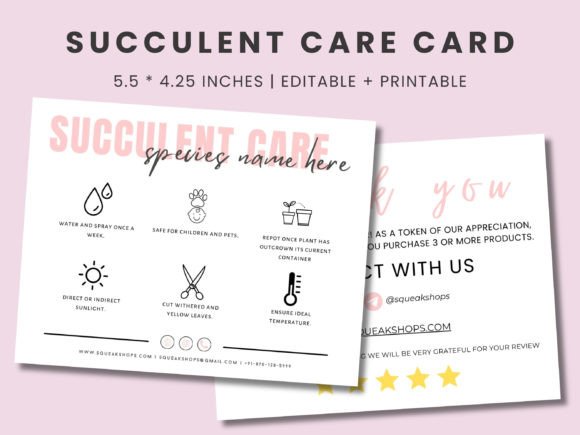 4 Succulent Care Card Printable Designs & Graphics