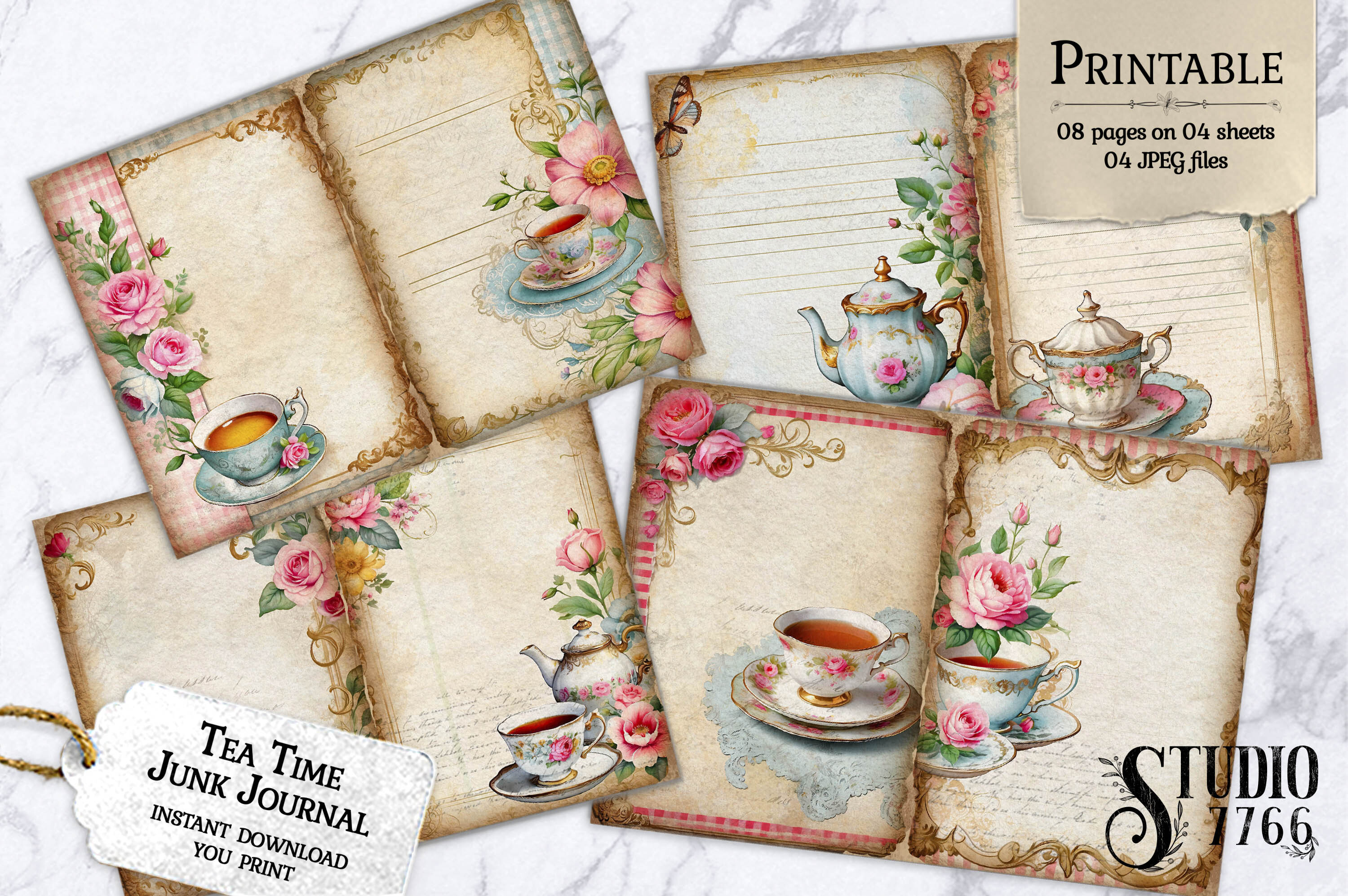 Floral Tea Time Junk Journal Pages Graphic by Studio 7766 · Creative ...