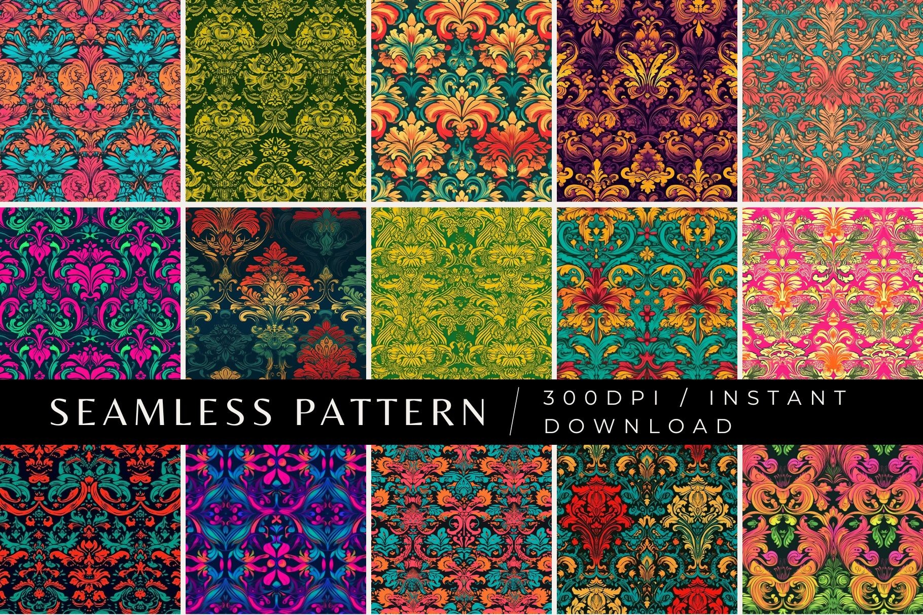 Fun Damask Seamless Patterns Graphic by Inknfolly · Creative Fabrica