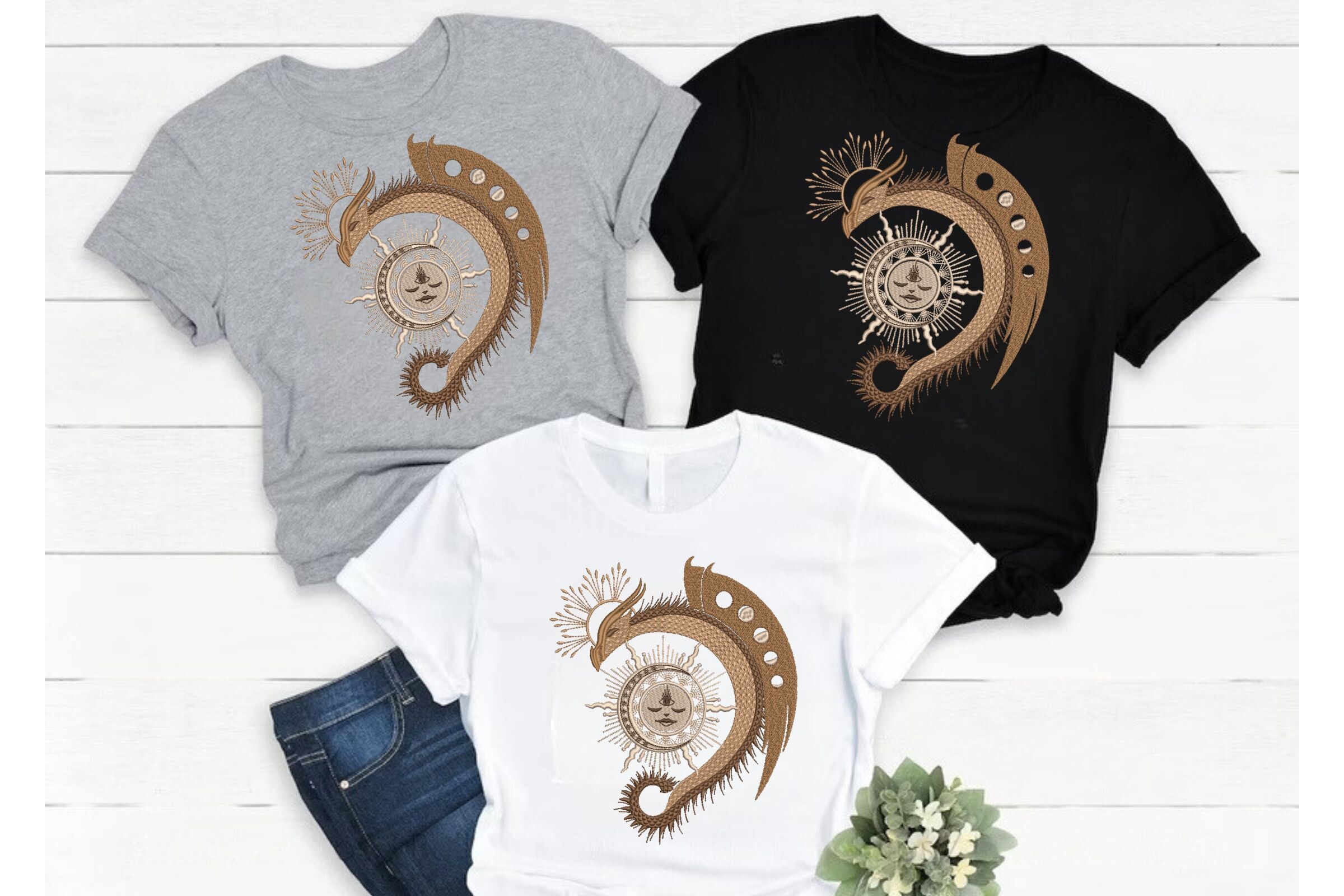 Magic Gold Dragon Sun and Moon