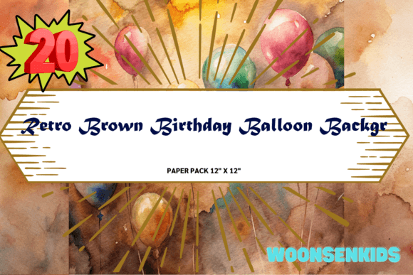 Popular Retro Brown Birthday Balloon Background Watercolor Png Kdp Digital Paper
