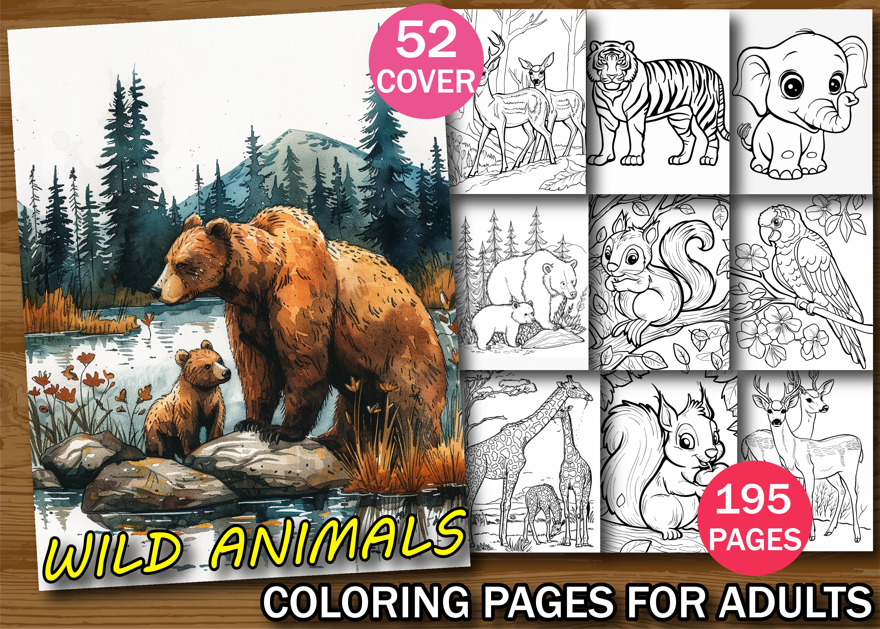 Wild Animals Coloring Pages for Adults Graphic by Design Zone ...