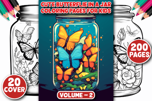 200 Cute Butterflie in a Jar Color Page