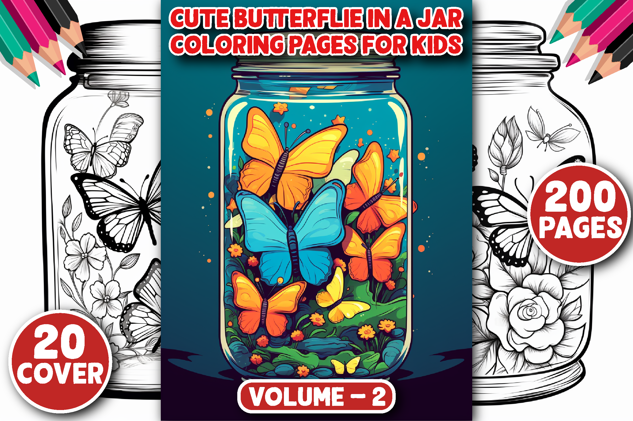 200 Cute Butterflie in a Jar Color Page