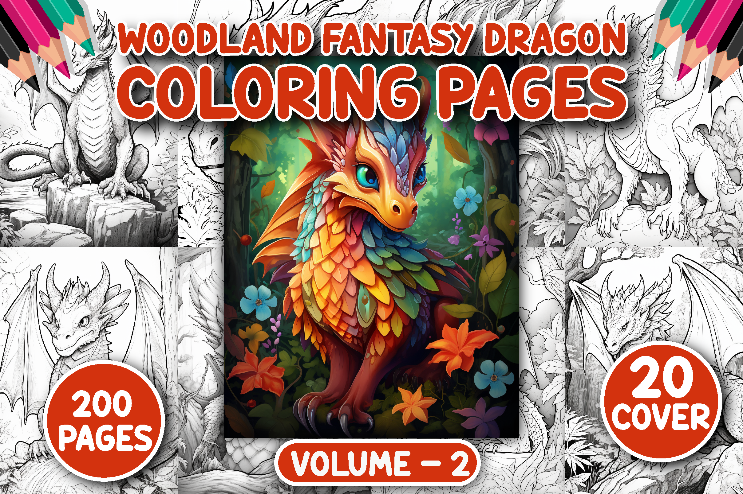200 Woodland Fantasy Dragon Color Pages