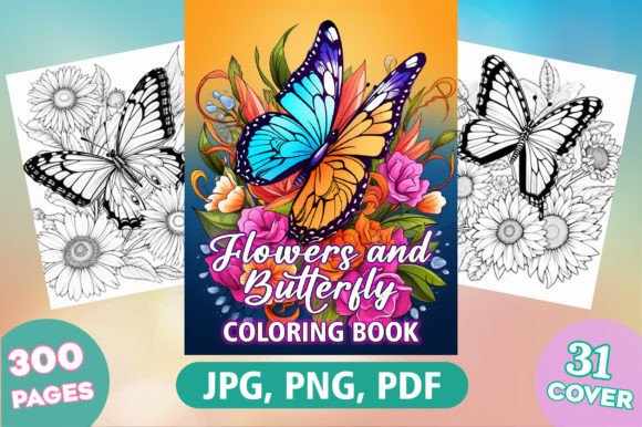 300 Flowers and Butterfly Coloring Pages