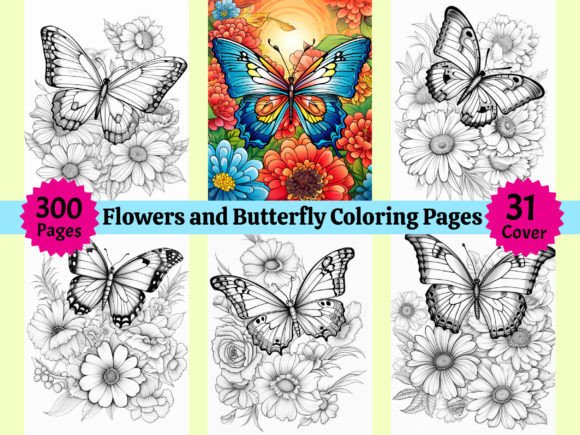 300 Flowers and Butterfly Coloring Pages