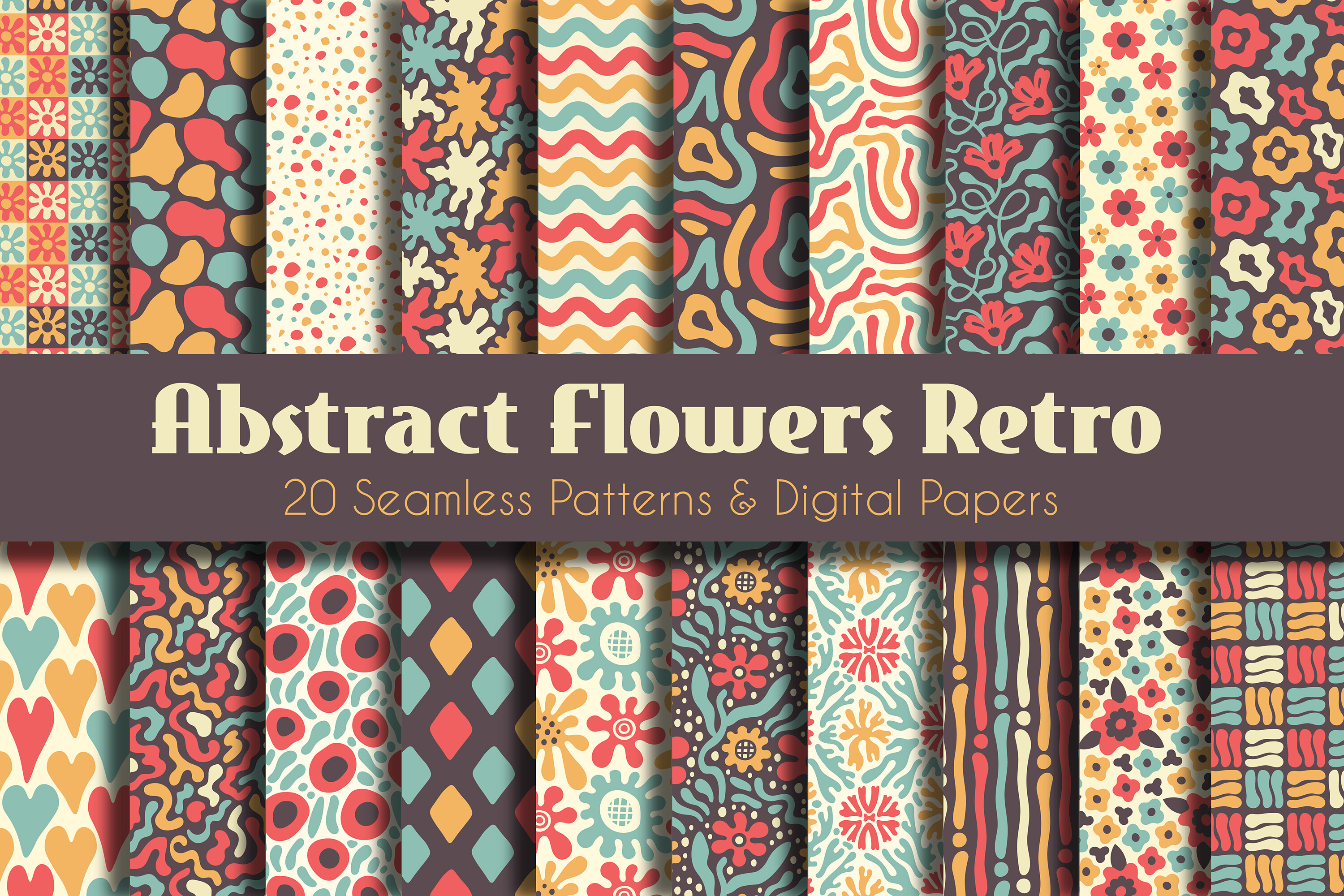 Abstract Flowers Retro Seamless Patterns Graphic by Rin Green ...