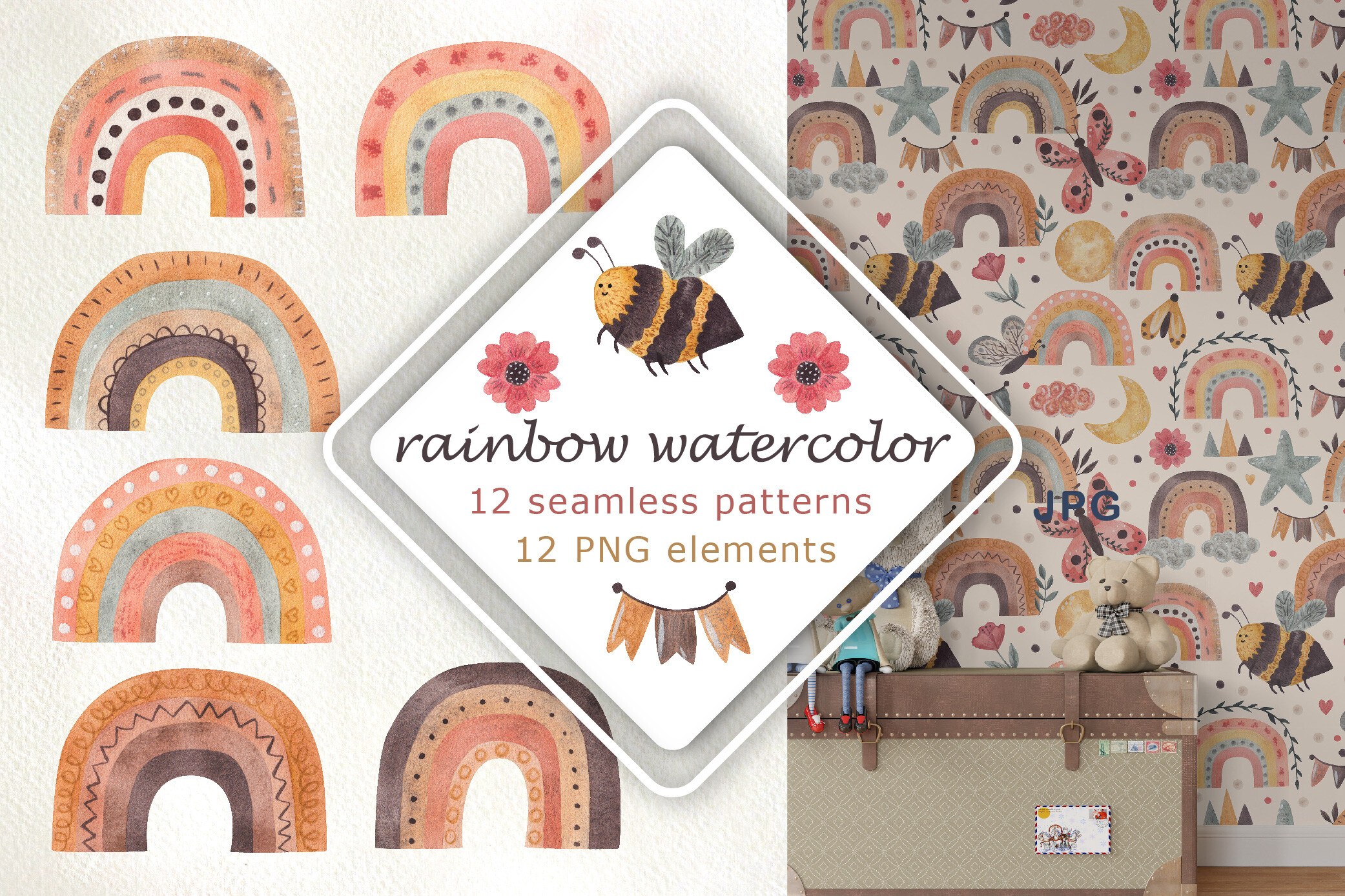 Boho Rainbows, Watercolor Digital Paper Graphic by an_chubenko ...