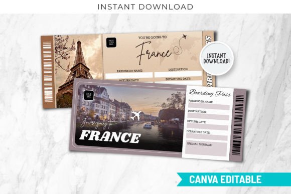 France Trip Surprise Gift Ticket Canva
