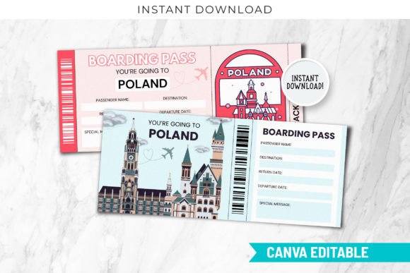 Poland Trip Surprise Gift Ticket Canva